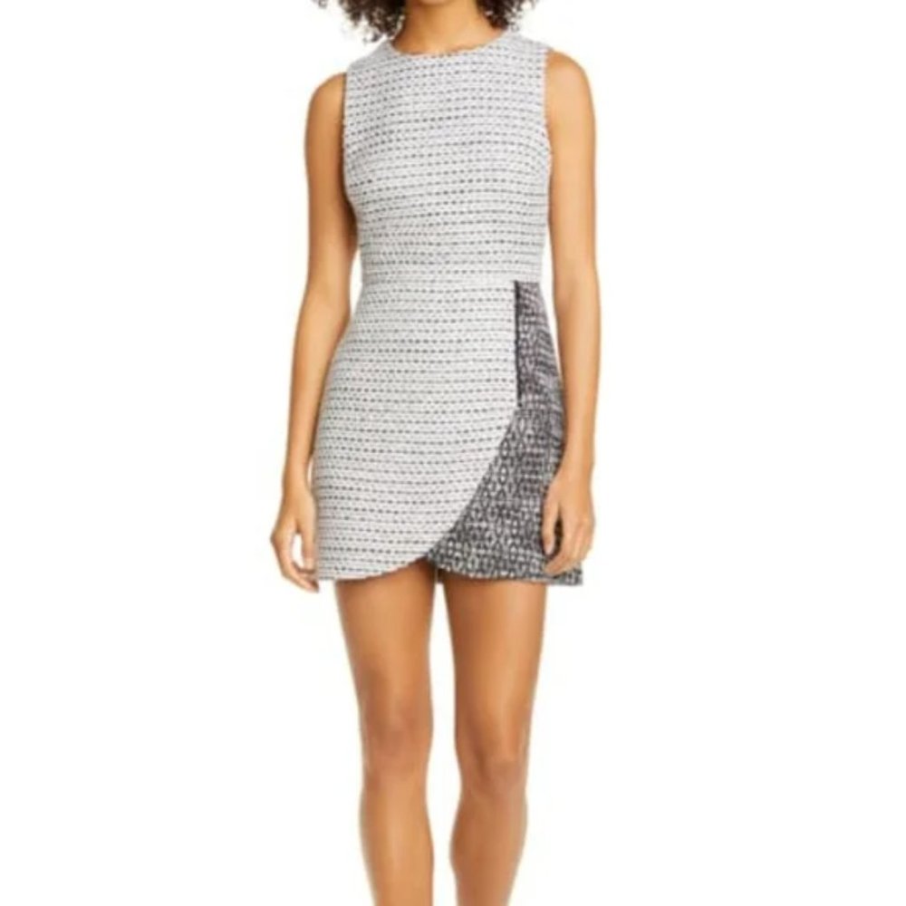 ALICE + OLIVIA Sally Side-zip Tweed Mini Dress In White/ Black